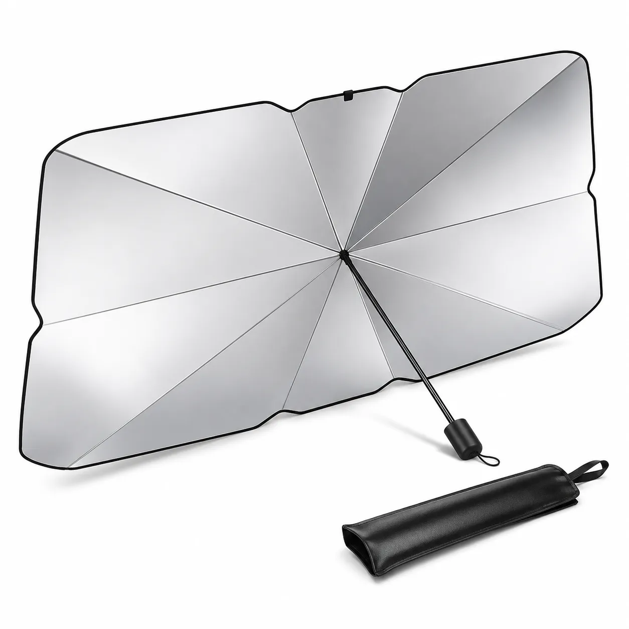 Foldable Windshield Sunshade with Storage Pouch, Silver