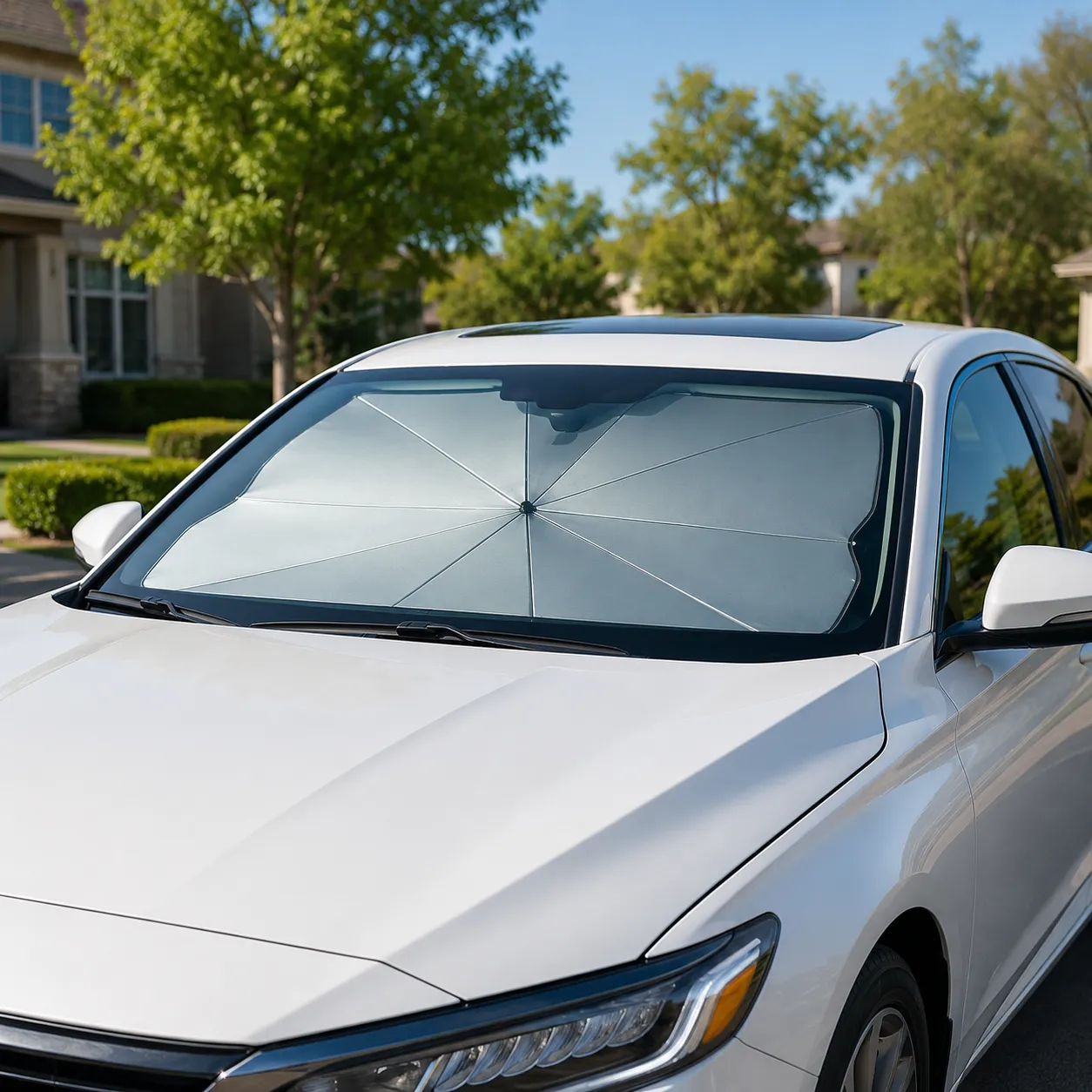 Foldable Windshield Sunshade with Storage Pouch, Silver