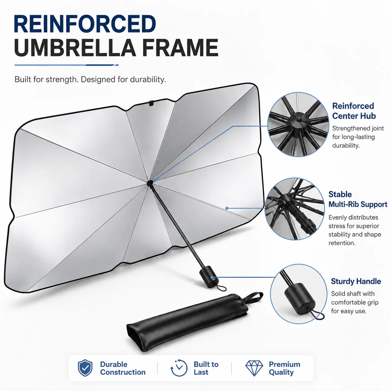 Foldable Windshield Sunshade with Storage Pouch, Silver